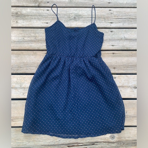 💜 Zara TRF Navy Polka Dot Sleeveless Mini Dress - Size Small - Picture 2 of 5